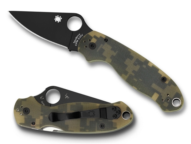 Picture of  Spyderco C223gpcmobk Para 3  2.95" Folding Drop Point Plain Black Dlc Cpm S30v SS Blade Camo G10 Handle Includes Pocket Clip 716104011841