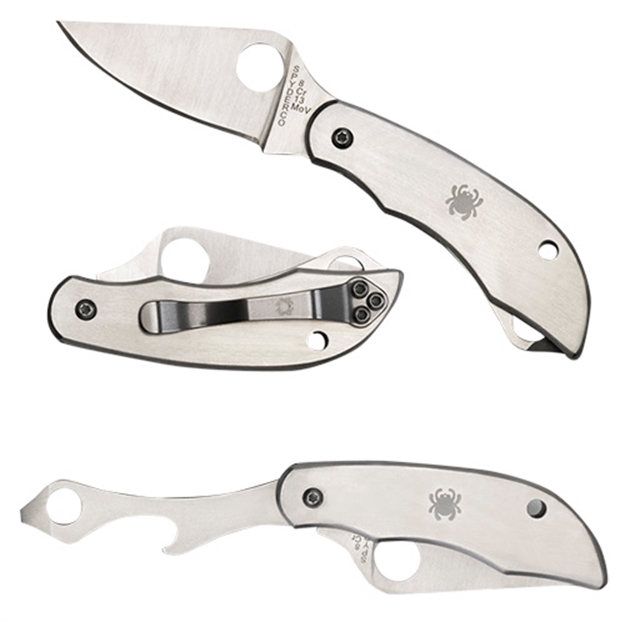 Picture of  Spyderco C175p Clipitool  Silver Stainless Steel Folding 8Cr13mov SS 4.57"/4.59" Long Plain Blade Stainless Steel Handle Features Screwdriver/Opener 716104009770