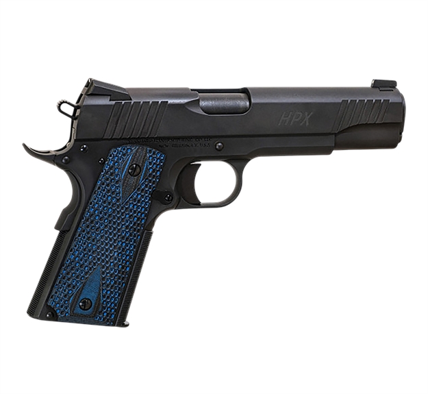 Picture of Standard Mfg  1911 Hpx Full Size Frame 45 Acp 7+1 5" Black Match Grade Barrel, Satin Steel Serrated Slide, Black Satin Steel Frame W/Beavertail, Black/Blue Honeycomb Grip 1911HPX