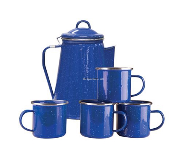 Picture of Stansport Enamel 8 Cup Coffee Pot With Percolator And 4 12 Ounce Mugs