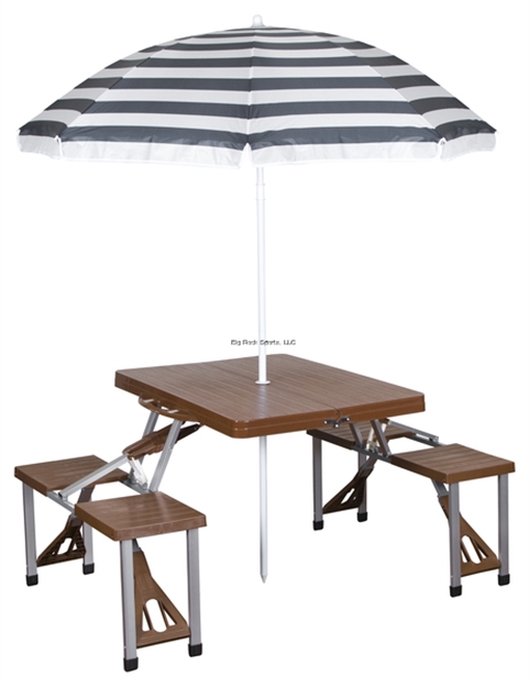 Picture of Stansport Picnic Table And Umbrella Combo Pack - Wood Grain