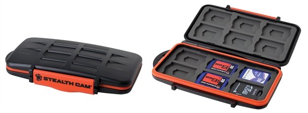 Picture of Stealth Cam Stcmcsc Memory Card Storage Case  Black/Red Black/Orange Polycarbonate Includes 12 Full Sized SD Cards STC-MCSC 888151015346