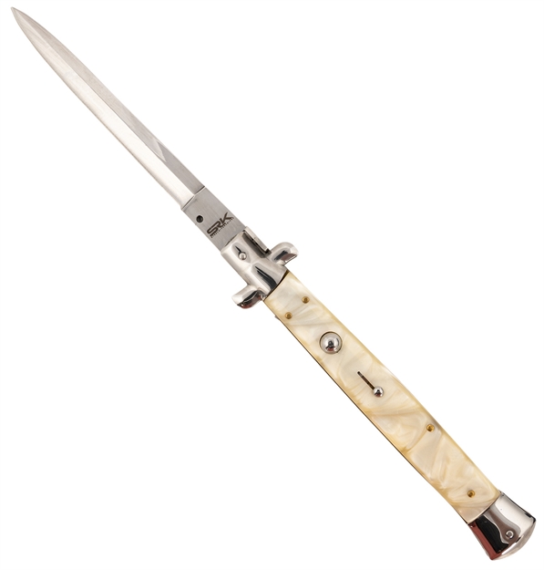 Picture of  Steel River Knives Cimopd Spartan  6" Italian Dagger Polished Blade 7" Mother OF Pearl Synthetic Handle Side Open 766646410701