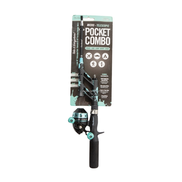 Picture of Steinhauser Pocket Combo | Teal Splat:  30" Lt. Action Tangle-Free Telescopic Rod, Micro Spincast Reel, 6Lb Line, 4.1:1 GR