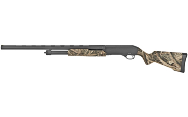 Picture of  Stevens 22563 320 Field Compact 12 Gauge Pump 3" 5+1 26" Matte Black Vent Rib Barrel, Matte Black Aluminum Drilled & Tapped Receiver, Fixed Mossy Oak Shadow Grass Blades Synthetic Stock, Ambidextrous 011356225634