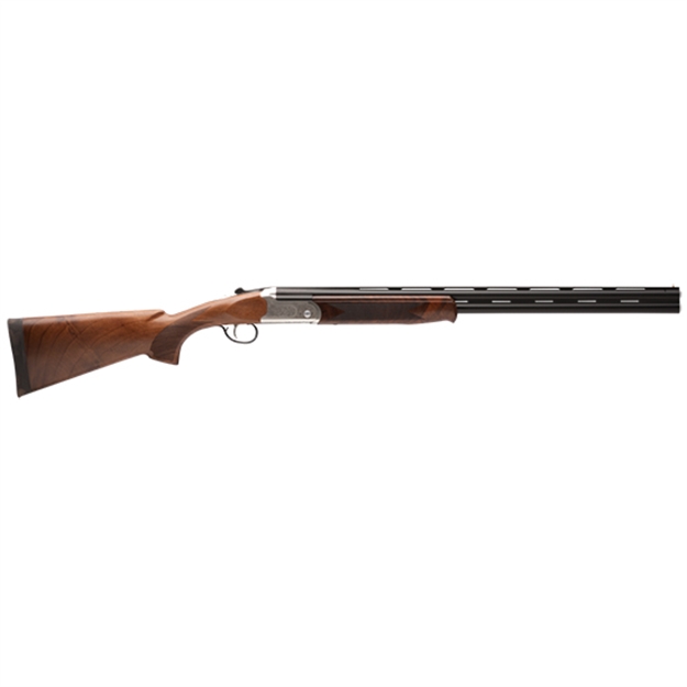 Picture of  Stevens 22592 555 E 12 Gauge Break Open 3" 2Rd 28" Black Satin Over/Under Vent Rib Barrel, Engraved Satin Silver Aluminum Receiver, Fixed Satin Turkish Walnut Stock, Ambidextrous