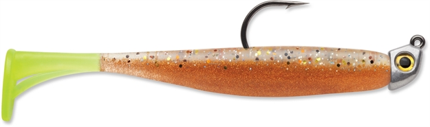 Picture of Storm 360Gt Mangrove Minnow Jig, 1/8 Oz, 3", #2/0 Hook, New Penny/Chartreuse Tail