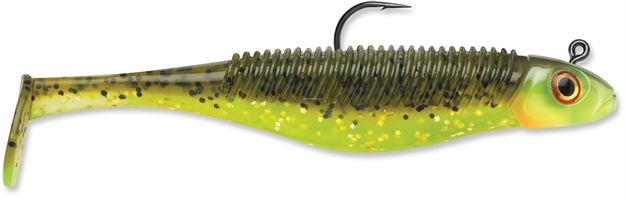 Picture of Storm 360Gt Searchbait Shad, Sinking, 4-1/2", 3/8Oz, #4/0 Hk, 1 Rigged Two Bodies, Hot Olive