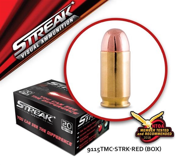 Picture of Streak Ammunition 9Mm Luger 115 Grain Total Metal Jacket Red Cold Tracer Box OF 20 Visual Ammo