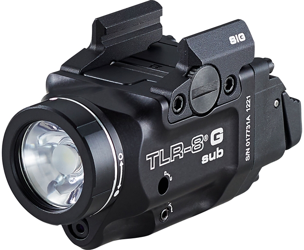 Picture of  Streamlight 69437 Tlr-8 W/Laser Black Anodized, Green Laser 5.0 Mw/500 Lumens Output 510-530Nm Wavelength, Fits Sig Sauer P365/P365xl