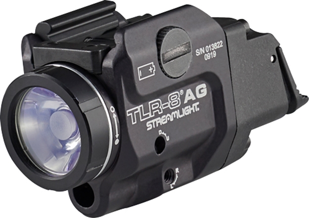 Picture of  Streamlight 69434 Tlr-8A Flex W/Laser Black Anodized Aluminum, 500 Lumens White Led, Green Laser 140 Meters Beam, Rail Clamp Mount 080926694347