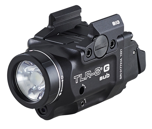 Picture of  Streamlight 69437 Tlr-8 W/Laser Black Anodized, Green Laser 5.0 Mw/500 Lumens Output 510-530Nm Wavelength, Fits Sig Sauer P365/P365xl 080926694378