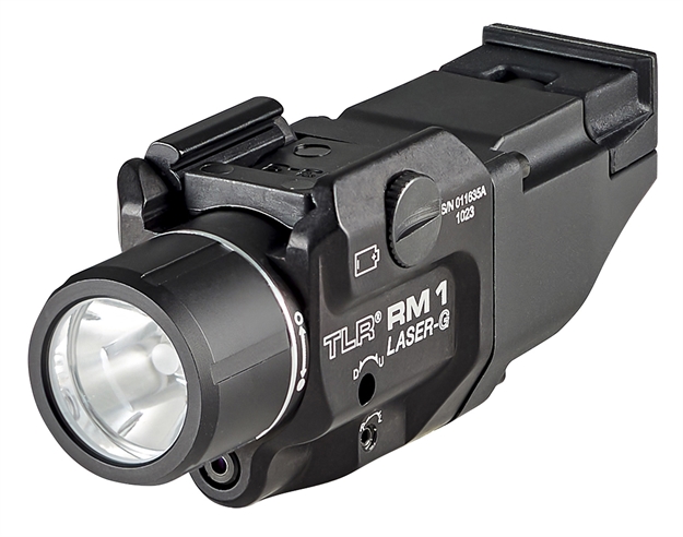 Picture of  Streamlight 69444 Tlr-1 RM W/Laser Black Anodized Aluminum, 500 Lumens White Led Bulb/Green Laser, 210 Meters Beam, Picatinny Rail Mount 080926694446