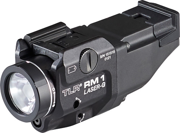 Picture of  Streamlight 69444 Tlr-1 RM W/Laser Black Anodized Aluminum, 500 Lumens White Led Bulb/Green Laser, 210 Meters Beam, Picatinny Rail Mount 080926694446