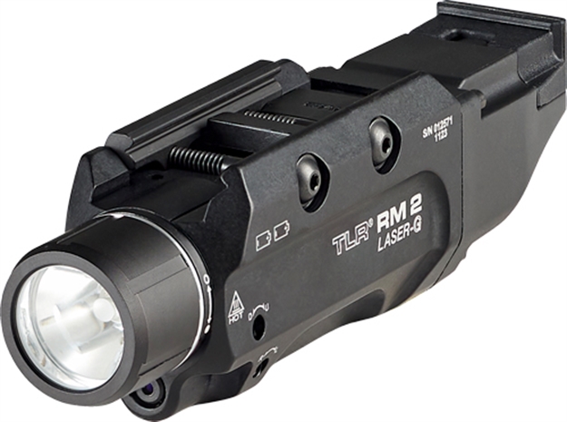 Picture of  Streamlight 69454 Tlr RM 2 Laser-G Rail  Mounted Tactical Lighting System  Black Anodized 1,000 Lumens White Led/Green Laser 080926694545