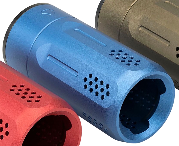 Picture of Strike Industries Bs-Oppressor-U-Blu Oppressor Universal Blast Shield Multi-Cal 3.37"L 1.61"D Blue Anodized Steel/Aluminum For 1/2" & 5/8" Threads