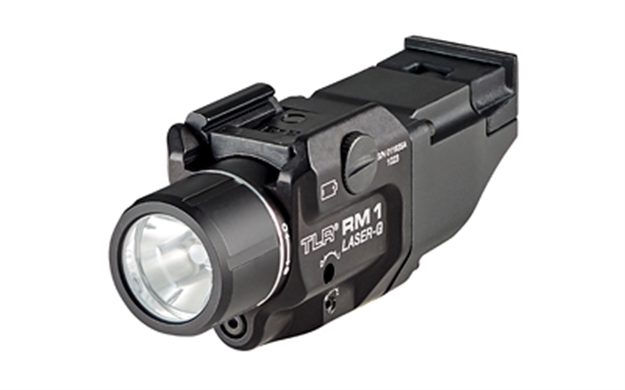 Picture of  Streamlight 69444 Tlr-1 RM W/Laser Black Anodized Aluminum, 500 Lumens White Led Bulb/Green Laser, 210 Meters Beam, Picatinny Rail Mount