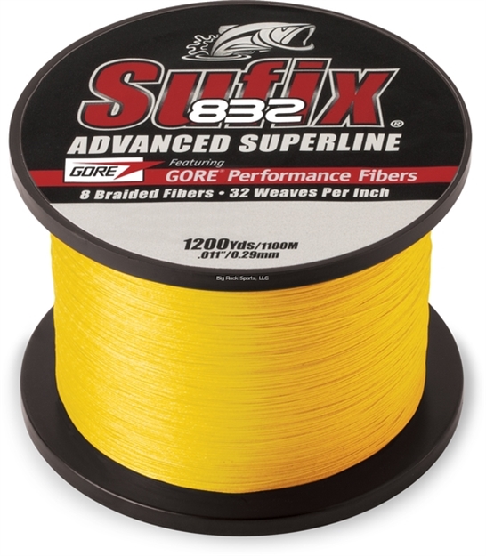 Picture of Sufix 832 Advanced Superline Braid, 30Lb Test, 1200Yd, Hi-Vis Yellow, Boxed
