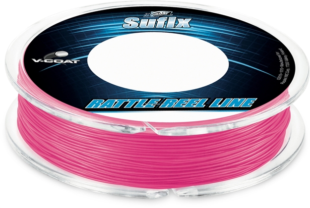 Picture of Sufix Rattle Reel Metered V-Coat, 20 Lb, Metered Every 50 Yd, 150 Yd, Hot Pink