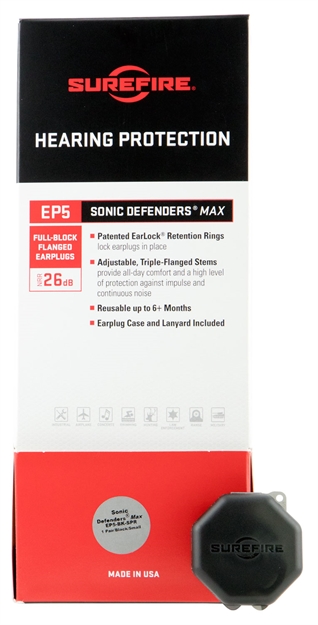 Picture of Surefire Ep5bksprbulk Ep5 Sonic Defenders Max Full-Block Flanged Earplugs Small 26 DB Black Bulk 25 Pair