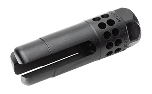 Picture of  Surefire Warcompsport7625824 Warcomp Sport Flash Hider 30 Cal (7.62Mm Nato) 5/8"-24 Tpi, Open Tine 3-Prong, Ported Black Stainless Steel For Ar/M4 Platform