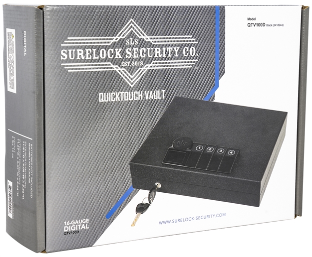 Picture of  Surelock Security 3418944 Quicktouch 100 Digital Keypad/Key Entry Matte Black Steel Holds 1 Handgun 2.56"H X 9.06"W X11.81"D