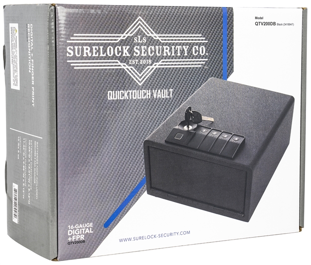 Picture of  Surelock Security 3418947 Quicktouch 200 Digital Keypad/Biometric/Key Entry Matte Black Steel Holds 1 Handgun 5.12"H X 9.88"W X 11.42"D 810031489479