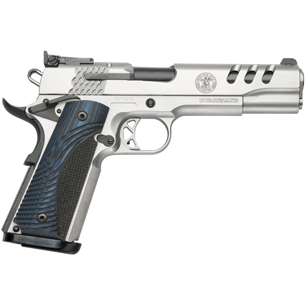 Picture of  Smith & Wesson 170343 1911 Performance Center  45 Acp 5" Throated Barrel 8+1, Matte Stainless Steel Frame & Ported Slide, G10 Custom Wood Grip, Ambidextrous Manual Safety