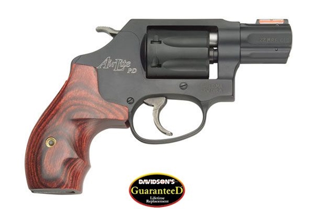 Picture of  Smith & Wesson 160228 Model 351 Personal Defense 22 Wmr 7 Shot 1.88" Black Stainless Steel Barrel, Black Aluminum Cylinder & J Frame, Hiviz Fiber Optic Orange Front Sight