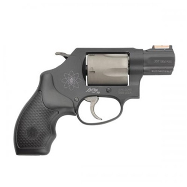 Picture of  Smith & Wesson 163064 Model 360 Personal Defense 357 Mag OR 38 S&W Spl +P 1.88"  Black Stainless Steel Barrel, 5Rd Titanium Cylinder, Black Scandium Alloy J-Frame, Hiviz Fiber Optic Orange Front Sight 022188630640