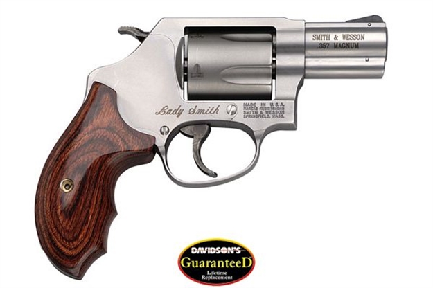 Picture of  Smith & Wesson 162414 Model 60 Ladysmith *Ca Compliant J-Frame 357 Mag/38 Special +P 5 Shot 2.12" Satin Stainless Steel Barrel, Satin Cylinder, Satin Stainless Steel Frame, Wood Grip, Exposed Hammer