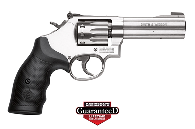 Picture of  Smith & Wesson 160584 Model 617  22 LR  Stainless Steel 4" Barrel & 10 Shot Cylinder, Satin Stainless Steel K-Frame, Black Polymer Grip,Internal Lock