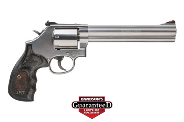 Picture of Smith & Wesson 150855 Model 686 Plus 38 S&W Spl +P, 357 Mag 7Rd 7" Stainless Steel Barrel & Cylinder Satin Stainless Steel Frame With Black & Silver Custom Wood Grip & Red Ramp Front Sight SW 150855 022188145151