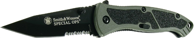 Picture of S&W Knives Specms Special Ops Folder 3.1" Steel Tanto Serr Green Alum Hndl