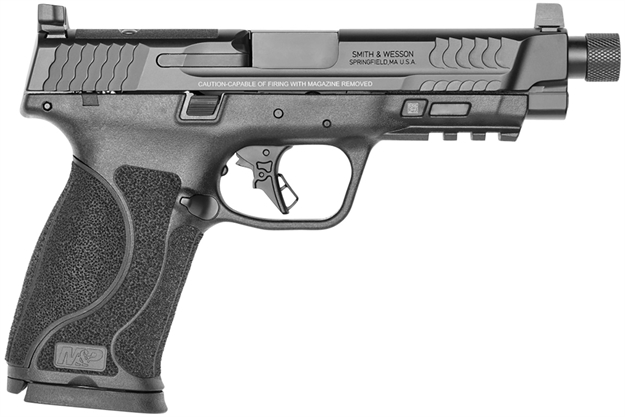 Picture of  Smith & Wesson 13586 M&P M2.0  Full Size 45 Acp 10+1, 5.12" Black Armornite Steel Threaded Barrel & Optic Ready/Serrated Slide, Matte Black Polymer Frame W/Picatinny Rail 022188889963