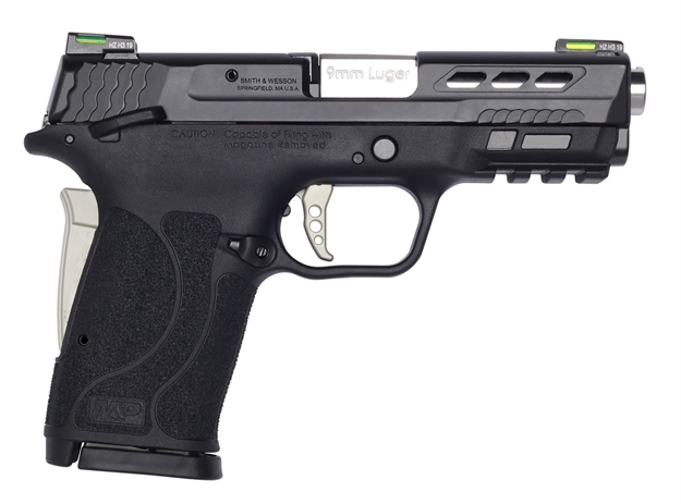 Picture of  Smith & Wesson 13225 Performance Center M&P Shield EZ M2.0 9Mm Luger 3.80" 8+1 Matte Black Black Armornite Stainless Steel Ported Slide Black Polymer Grip Sliver Colored Accents