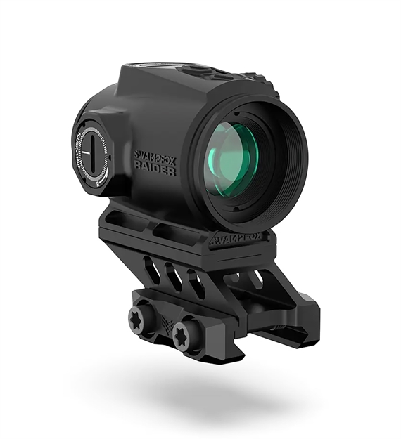 Picture of Swampfox Optics Rmps120gb Raider Micro Prism Black 1X 20Mm Tube Bullet Rise Compensation Reticle Green Laser RMPS120-GB