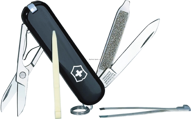 Picture of Swiss Army Classic SD Black W/Blade , Nail File, Screwdriver, Scissor, Toothpick And Tweezer