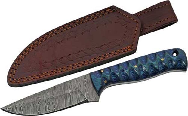 Picture of Szco Rite Edge Rite Edge 4" Blue Twisted Wood Hunter Damascus W/Shth DM1290 801608012903