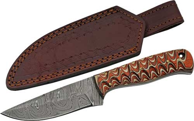 Picture of Szco Rite Edge Rite Edge 4" Red Twisted Wood Hunter Damascus W/Sheath DM1292 801608012927