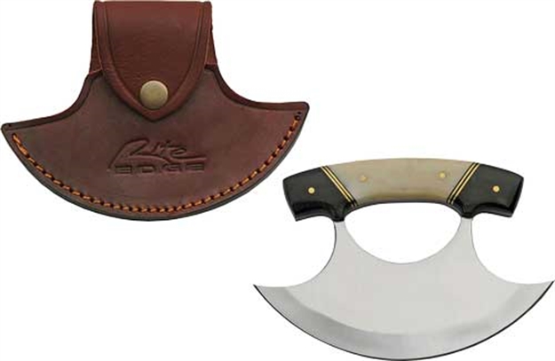 Picture of Szco Rite Edge Rite Edge 6" Horn & Bone Handle Ulu W/Leather Sheath DH8026HN