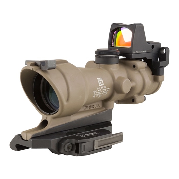 Picture of Trijicon 100555 Acog Ecos Combo Flat Dark Earth 4X32mm Illuminated Amber Crosshair .223 Bdc Reticle TA01D100555