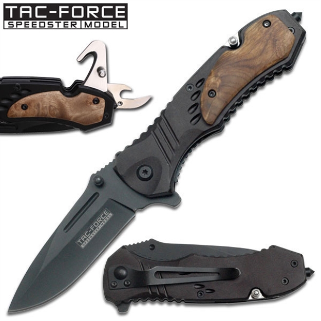 Picture of Tac-Force Assisted 3.25 IN Blade Burl Wood Overlay Handle