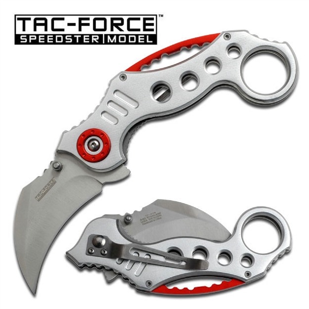 Picture of Tac-Force Karambit 2.5 IN Blade Silver-Red Aluminum Handle