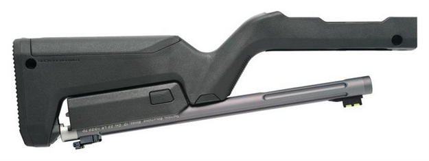 Picture of  Tactical Solutions Tdcgmgbblk X-Ring Takedown Barrel And Stock Combo 22 LR 16.50" Gunmetal Gray Fluted & Threaded With Fiber Optic Sight, Black Magpul Backpacker Stock Fits Ruger 10/22 Takedown 879971006386