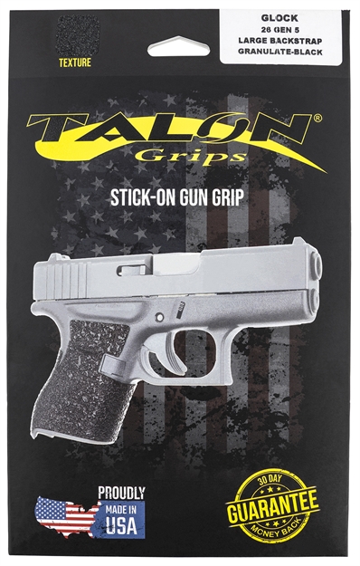 Picture of  Talon Grips 378G Adhesive Grip  Compatible W/Glock Gen 5 26/27/28/33/39 W/Large Backstrap, Black Textured Granulate