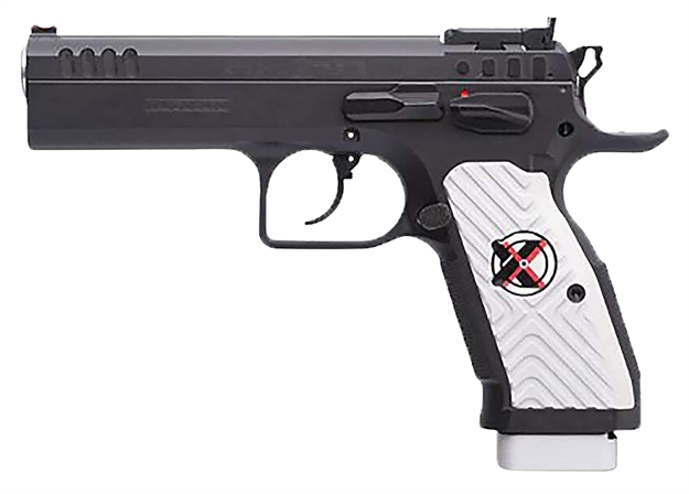 Picture of Tanfoglio Ifg Tfstock2x9 Stock II Xtreme 9Mm Luger 16+1/17+1, 4.44" Black Polygonal Rifled Barrel, Black Serrated Slide, Black Steel Frame W/Beavertail, White Polymer Grip TF-STOCK2X-9