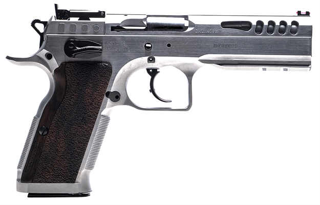 Picture of Tanfoglio Ifg Tfstockm9 Defiant Stock Master 9Mm Luger 17+1 4.75" Hard Chrome Steel/ Wood Grip TF-STOCKM-9