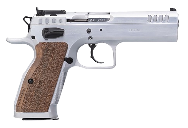 Picture of Tanfoglio Ifg Tfstock240 Stock II Competition 40 S&W 12+1/16+1, 4.44" Stainless Polygonal Rifled Barrel, Stainless Ported/Serrated Slide, Stainless Steel Frame, Brown Polymer Grip TF-STOCK2-40 805177013156