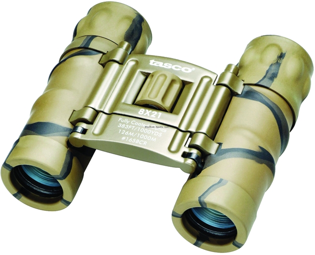 Picture of Tasco BY Bpo Essentials Binocular, 8X21mm, Roof Prism, Brown Camo, 383 FT Fov @ 1000 YD